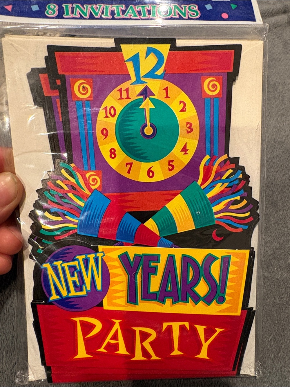 Amscan Multi-Color New Years Party Invitations with Clock & Horns